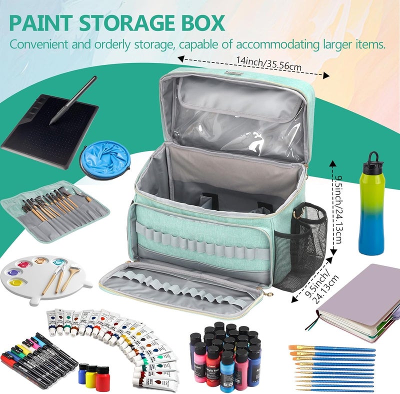 POCDUORG Store Art Supplies Organizer Storage Bag with Detachable Paint Brush Holder & Partition - Carrying Case for Home/Travel/Outdoor Fits Marks, Acrylic Paint, Palettes, Folding Buckets, Portfolios (Pro Green) - Image 5